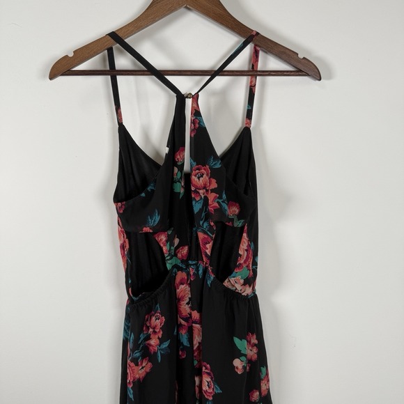 Charlotte Russe Women's Maxi Dress Sheer Lined Black Flowers Cut Outs Size Med - Picture 5 of 5